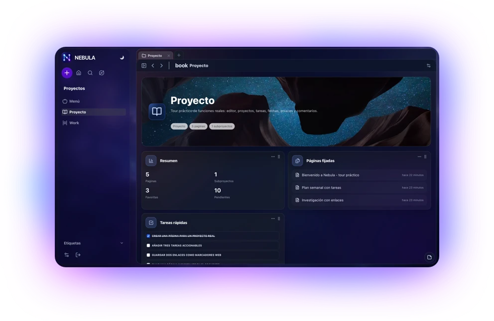 Vista de un proyecto en Nebula